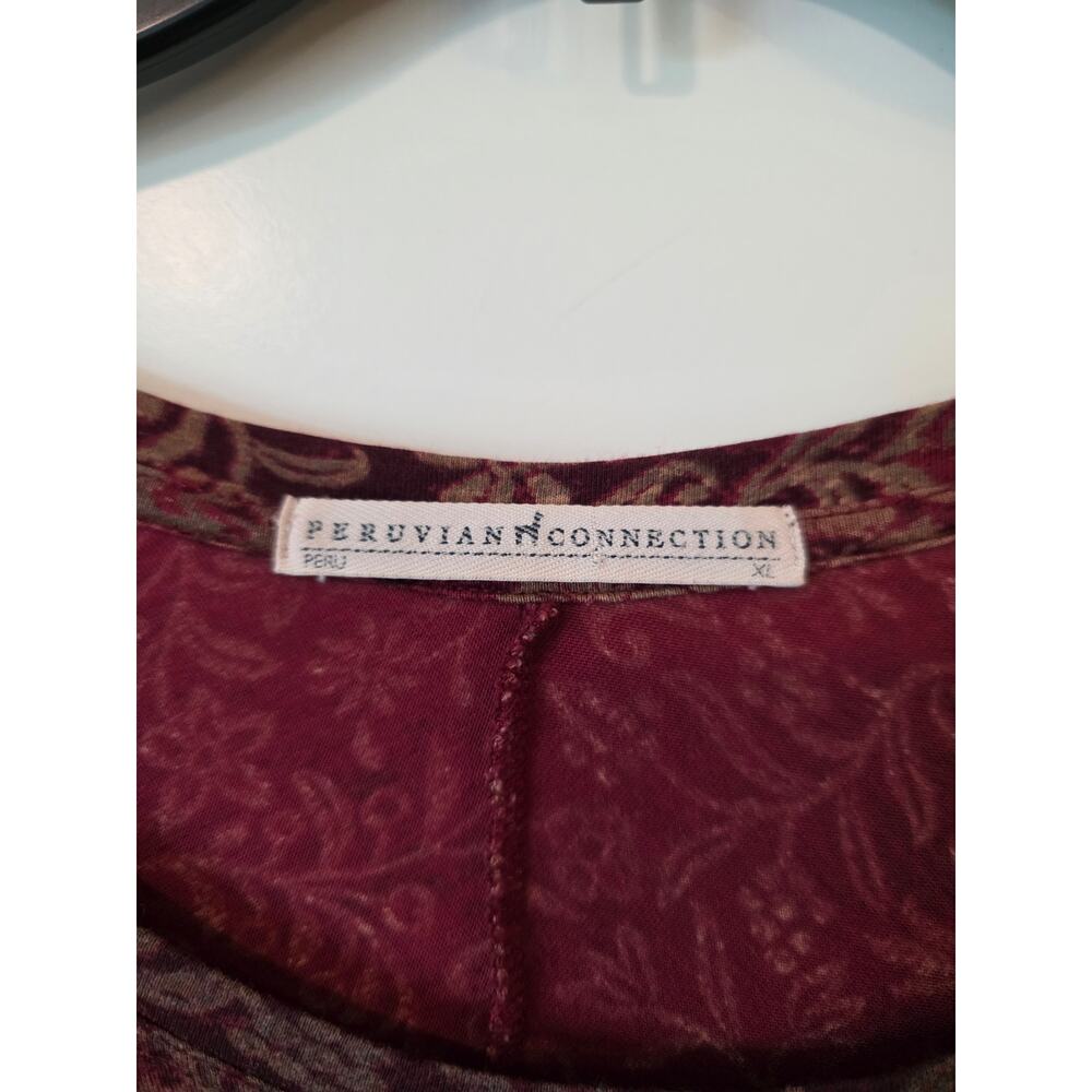 Peruvian Connection Womens Jersey Knit Floral Tunic Top  Size XL Burgundy - Picture 3 of 4
